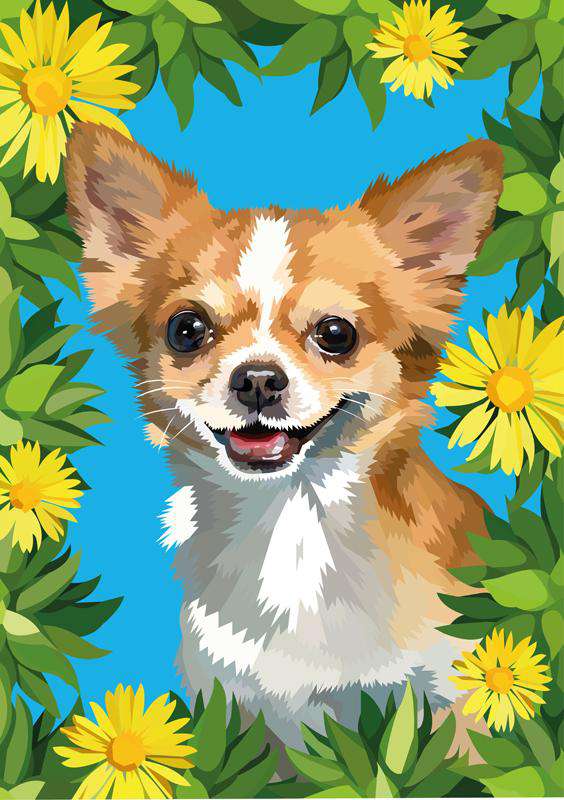 Hund mit Blumen