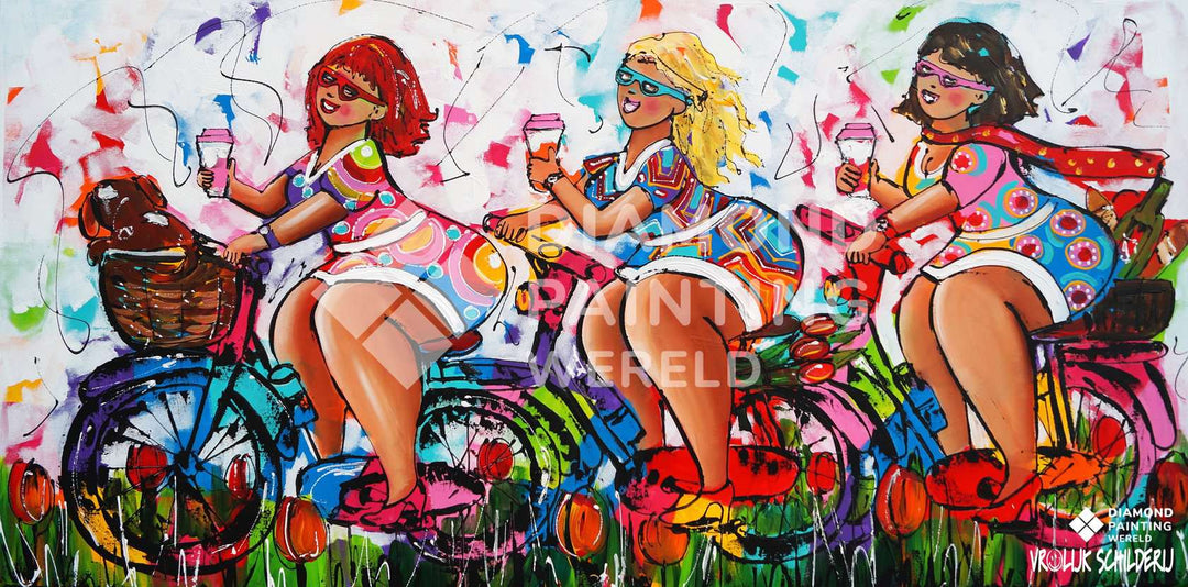 Drei dicke Damen auf dem Fahrrad Diamond Painting