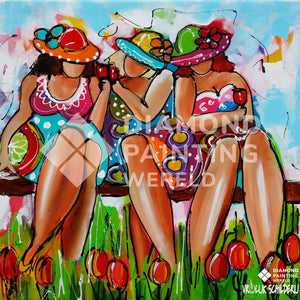 Fette Damen auf einer Bank | Exklusiv - Edition - Diamond Painting Motiv