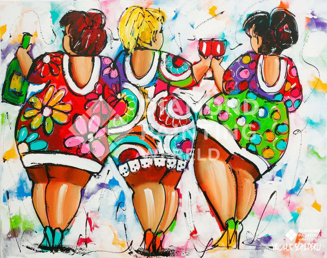 Drei dicke Damen mit Wein Diamond Painting