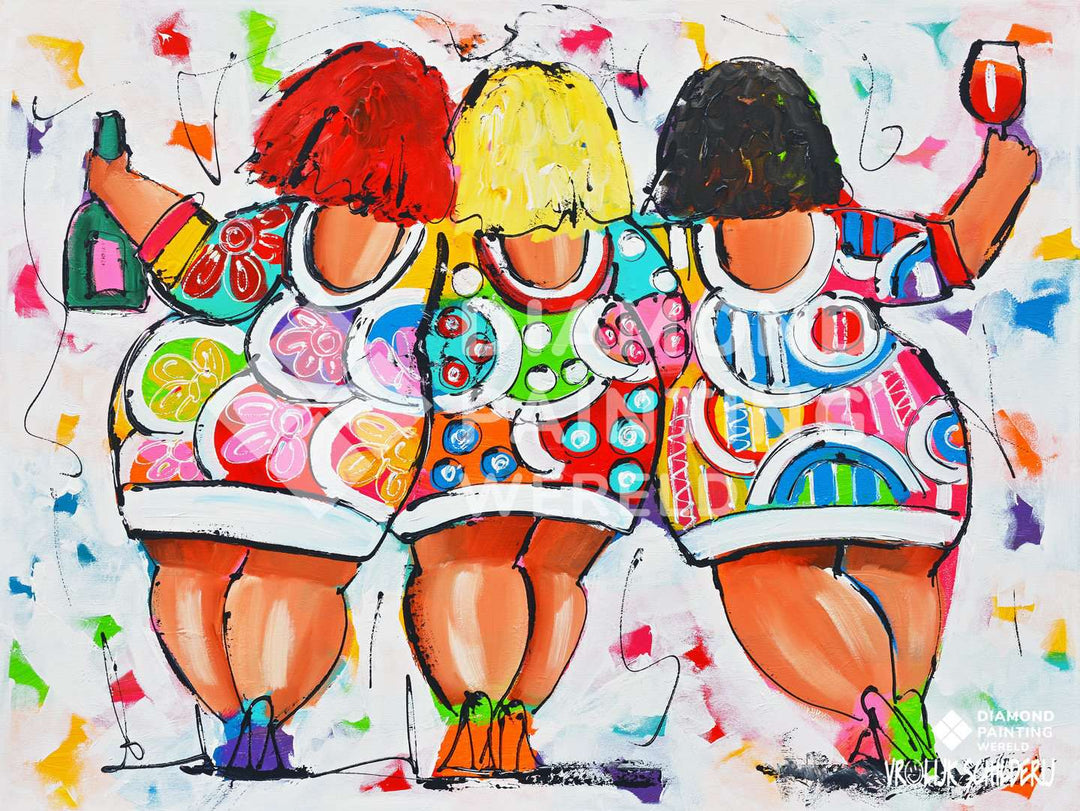 Drei dicke Damen mit Wein Diamond Painting