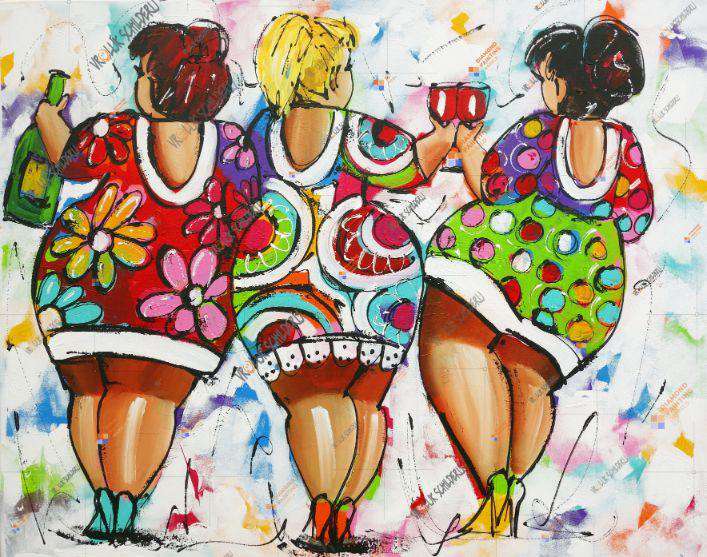 Drie Dikke Dames Proosten | Exclusief bij Diamond Painting Wereld