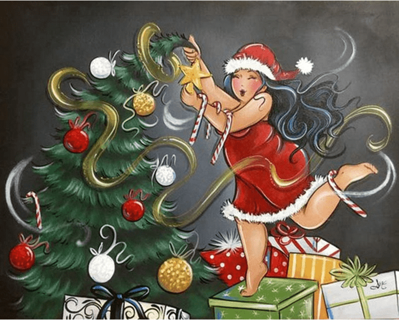 Dame feiert Weihnachten Diamond Painting