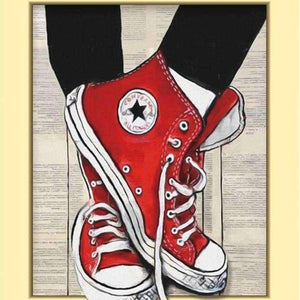 Rote Sneaker Diamond Painting mit High-Top-Schuhen