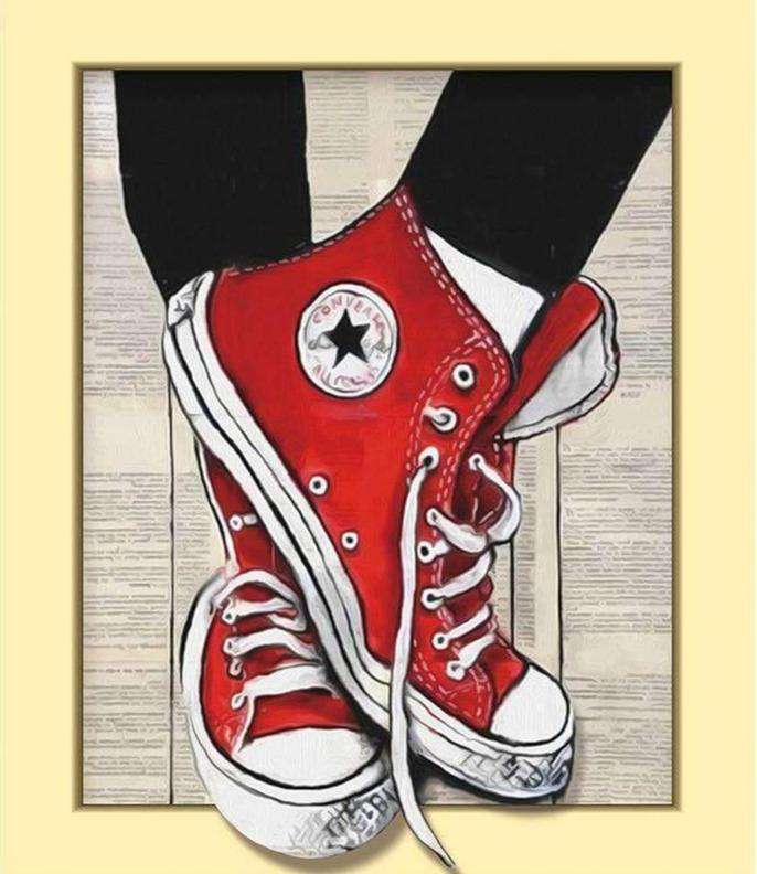 Rote Sneaker Diamond Painting mit High-Top-Schuhen