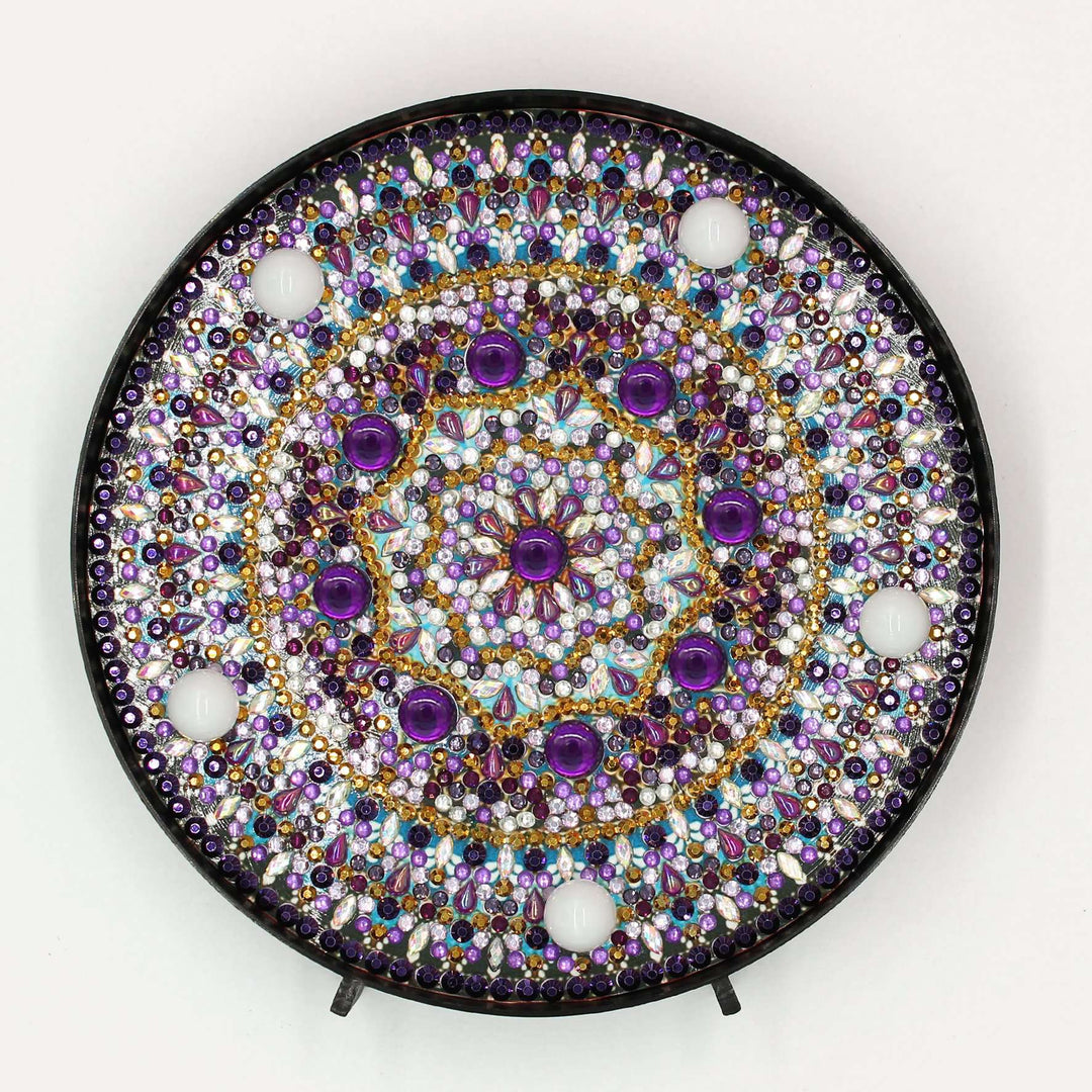 Runde Amethyst Mandala Diamond Painting Lampe mit violetten Steinen