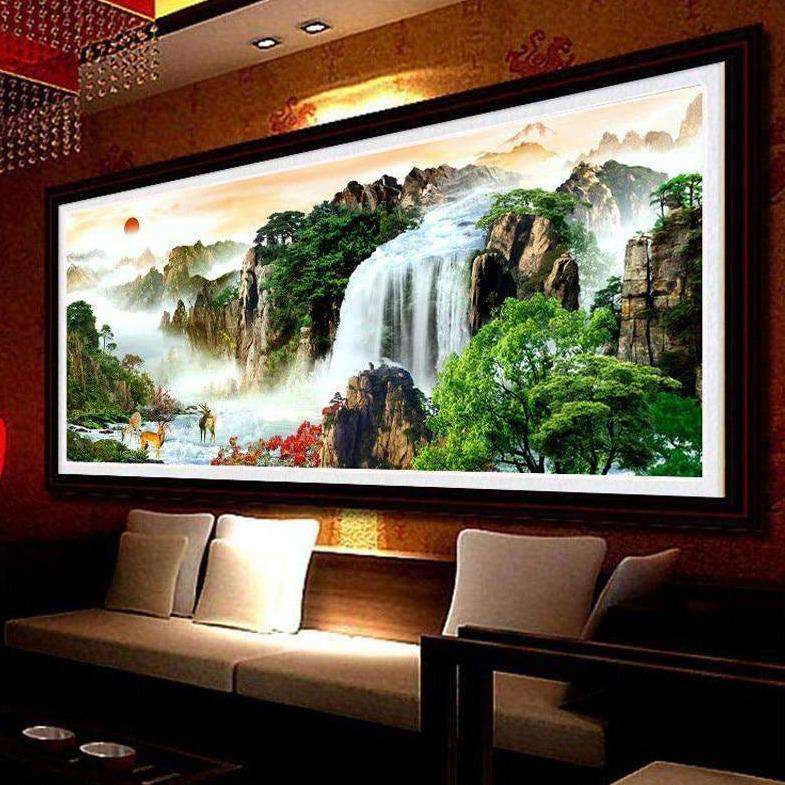 Berge Wasserfall Bäume Diamond Painting