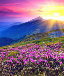 Berge tiefstehende Sonne Diamond Painting