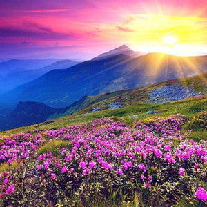 Berge tiefstehende Sonne Diamond Painting