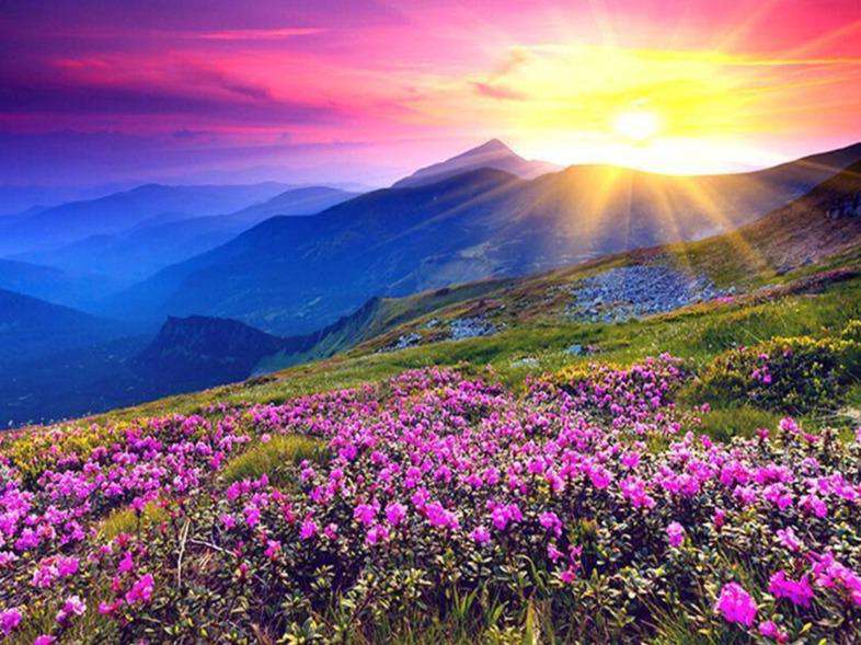 Berge tiefstehende Sonne Diamond Painting