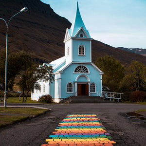 Blaue Kirche Regenbogenweg Diamond Painting