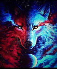 Blauer und roter Wolf Diamond Painting
