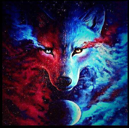 Blauer und roter Wolf Diamond Painting