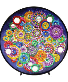 Runde Blumenblüten Mandala Diamond Painting Lampe mit bunten Blüten