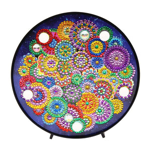 Runde Blumenblüten Mandala Diamond Painting Lampe mit bunten Blüten