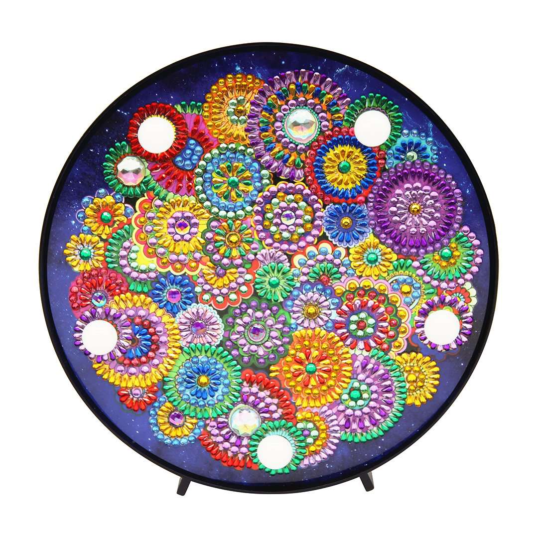 Runde Blumenblüten Mandala Diamond Painting Lampe mit bunten Blüten