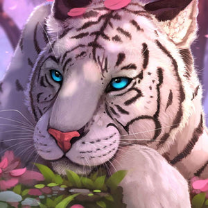 Weißer Tiger mit blauen Augen - Diamond Painting Tiger Motiv