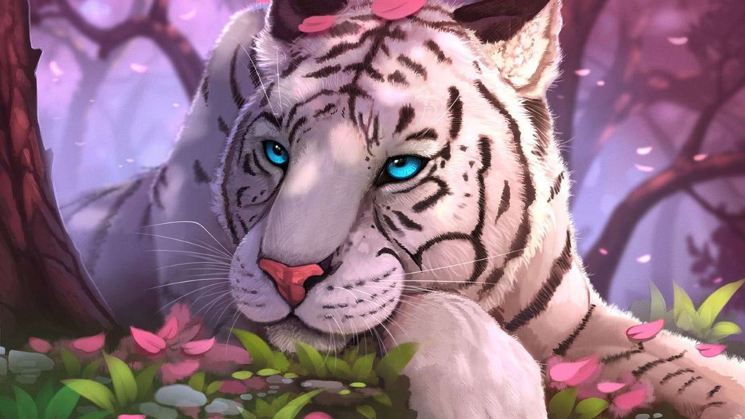 Weißer Tiger mit blauen Augen - Diamond Painting Tiger Motiv