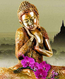 Buddha mit lila Blumen Diamond Painting