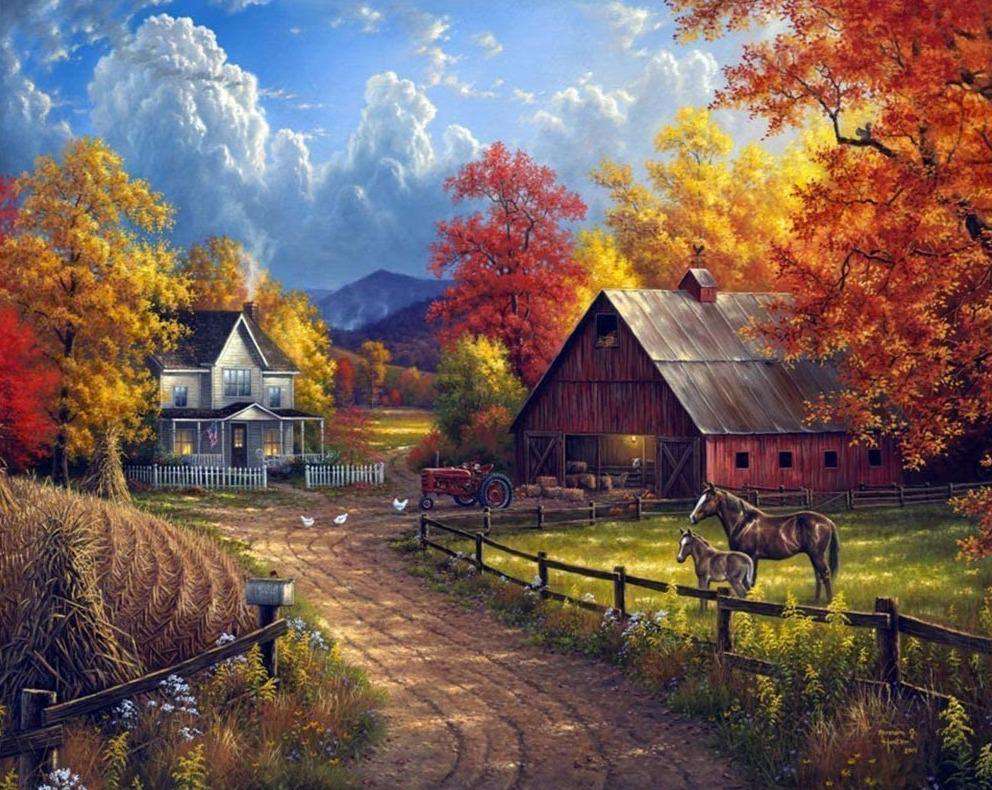 Bauernhof im Herbst Diamond Painting
