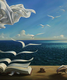 Traumwelt Buch Diamond Painting mit Meer und offenem Buch