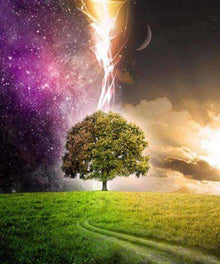 Baum zwischen Galaxie und Sonne Diamond Painting
