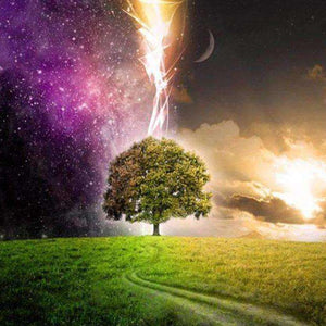 Baum zwischen Galaxie und Sonne Diamond Painting