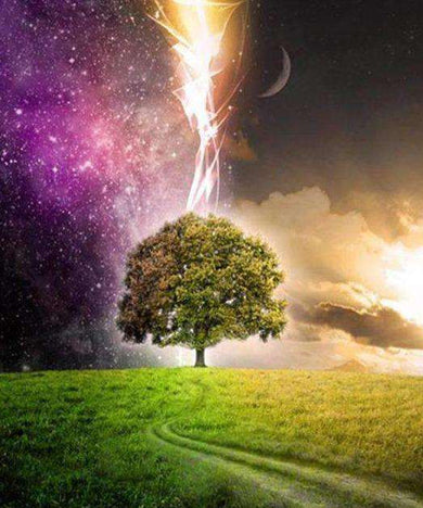 Baum zwischen Galaxie und Sonne Diamond Painting