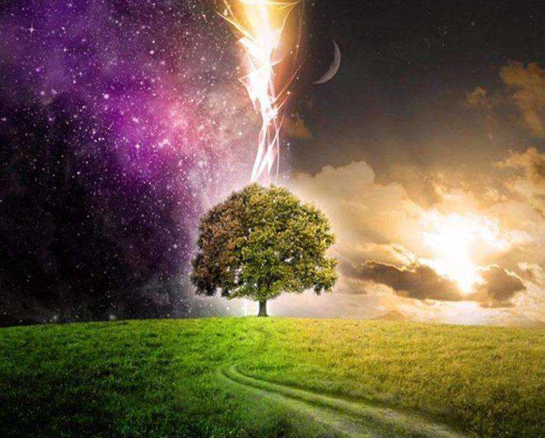 Baum zwischen Galaxie und Sonne Diamond Painting