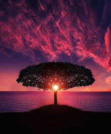 Roter Sonnenuntergangsbaum Diamond Painting mit Baum-Silhouette