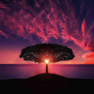 Roter Sonnenuntergangsbaum Diamond Painting mit Baum-Silhouette