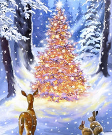Baum mit Lichtern im Wald Diamond Painting