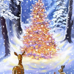 Baum mit Lichtern im Wald Diamond Painting