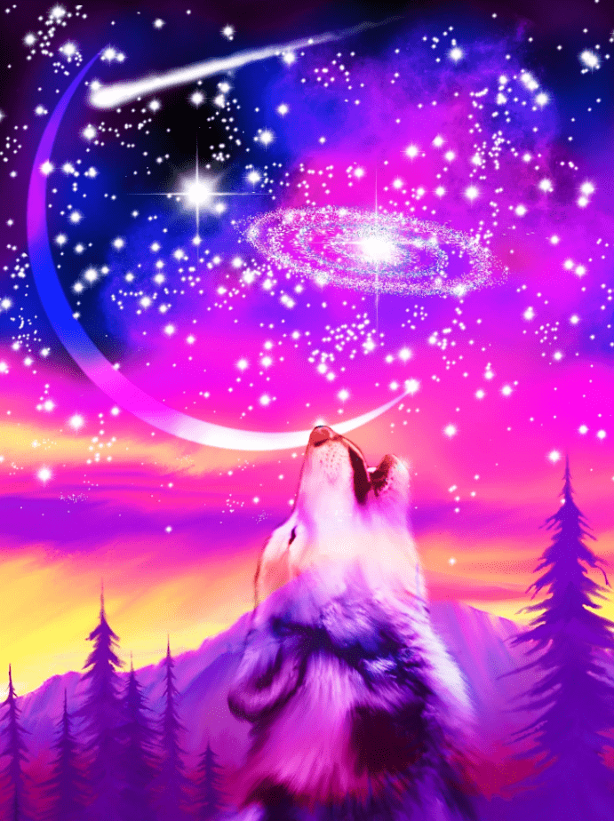 Heulender Wolf im Universum Diamond Painting