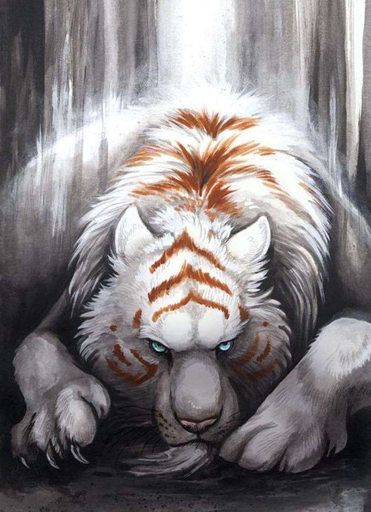 Ruhender weißer Tiger - Diamond Painting Tiermotiv