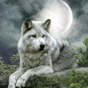 Wolf bei Mondschein Diamond Painting Motiv