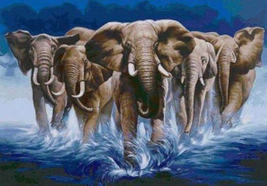 Elefanten im Wasser Diamond Painting