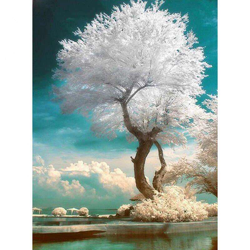 Weißer Baum Diamond Painting Motiv