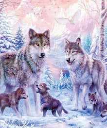 Wolfsfamilie im Winter Diamond Painting