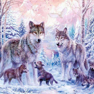 Wolfsfamilie im Winter Diamond Painting