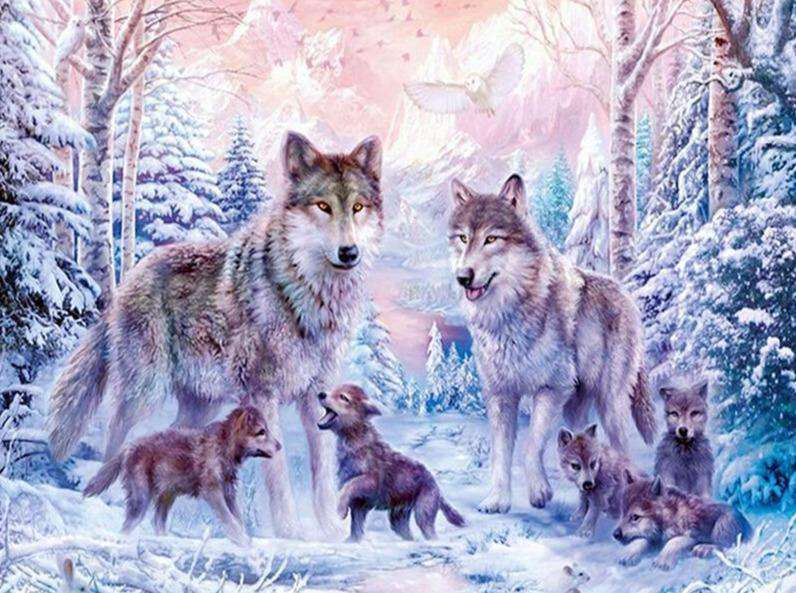 Wolfsfamilie im Winter Diamond Painting