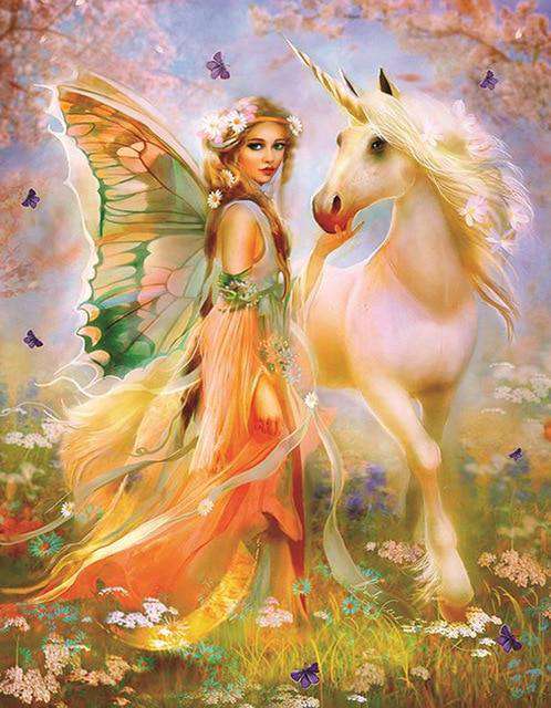 Fee mit Einhorn Diamond Painting Motiv