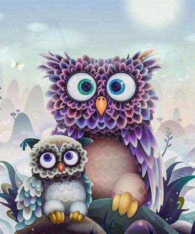 Eulen mit Brillen Diamond Painting Motiv