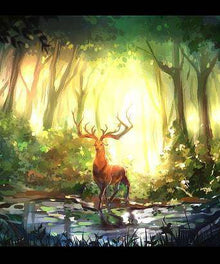Hirsche im verträumten Wald Diamond Painting mit Lichtung