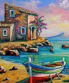 Alter Hafen am Meer Diamond Painting Motiv