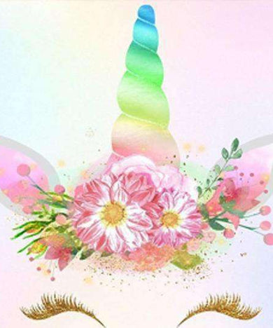Einhorn Blumen Diamond Painting mit Blütenkranz
