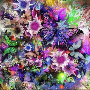 Farbige Schmetterlinge Diamond Painting mit Blüten