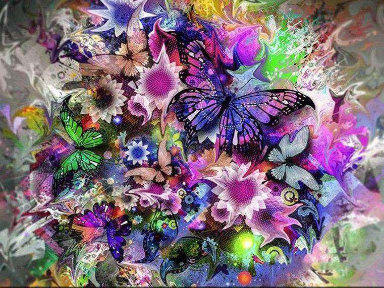 Farbige Schmetterlinge Diamond Painting mit Blüten