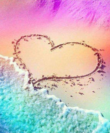 Herz am Strand Diamond Painting mit Sandherz und Meereswellen