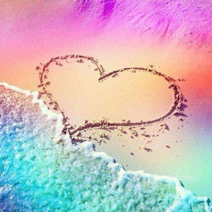 Herz am Strand Diamond Painting mit Sandherz und Meereswellen